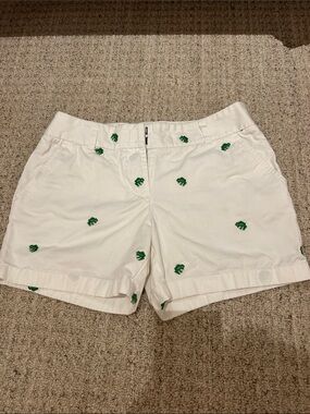 J. Crew White Shorts with Green Embroidered Frogs